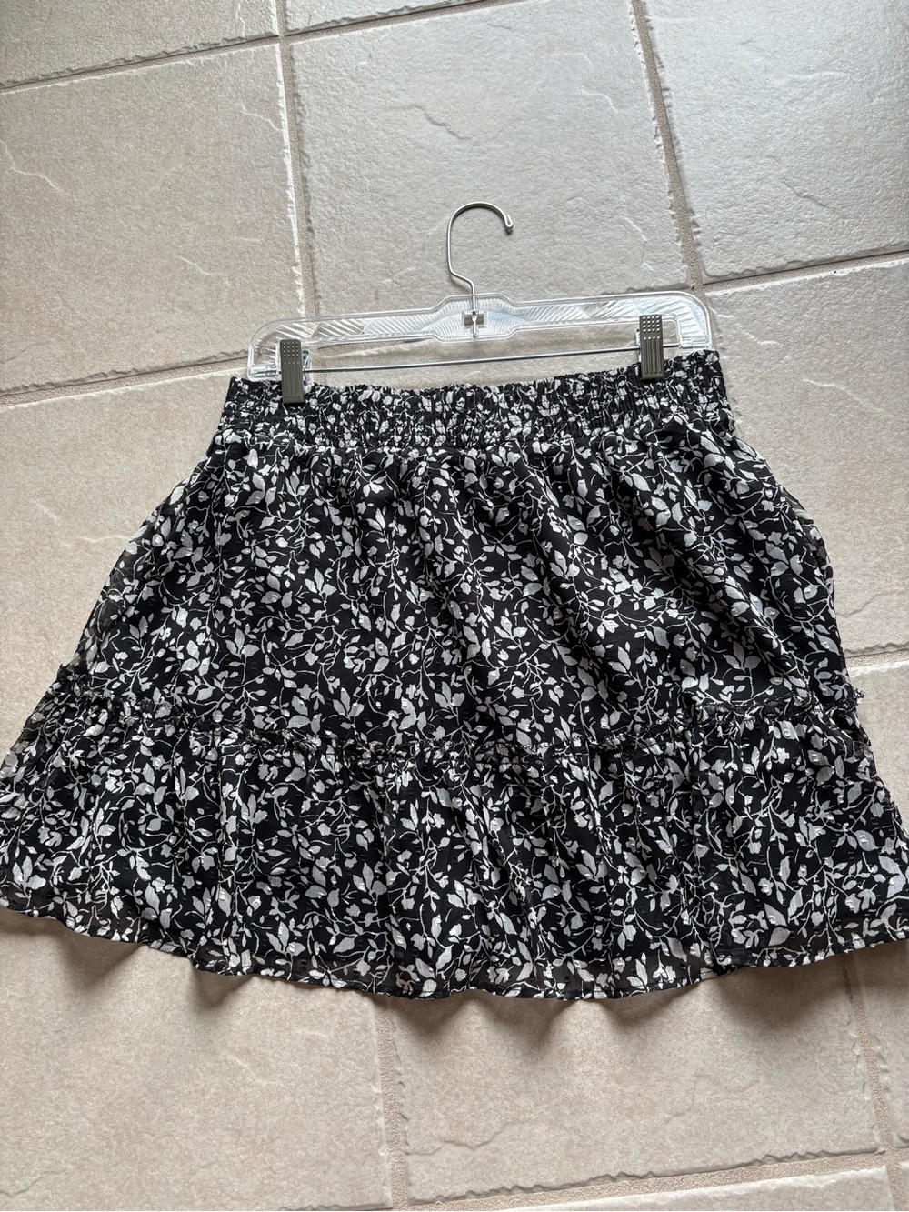 Loft Black & White Floral Tiered Skirt - Women